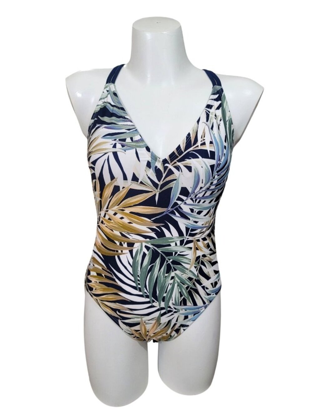 Hurley Womens Tropical Palm Print One-Piece Swimsuit Adjustable Crisscross Strap
